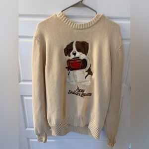 Akoo Cream Crewneck Sweater with Puppy Intarsia